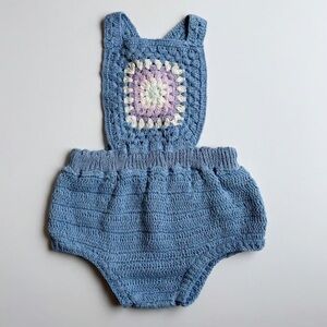 Blue Crochet Baby Romper